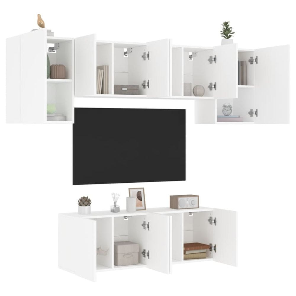 Vidaxl 6-dielne TV nástenné skrinky biele kompozitné drevo